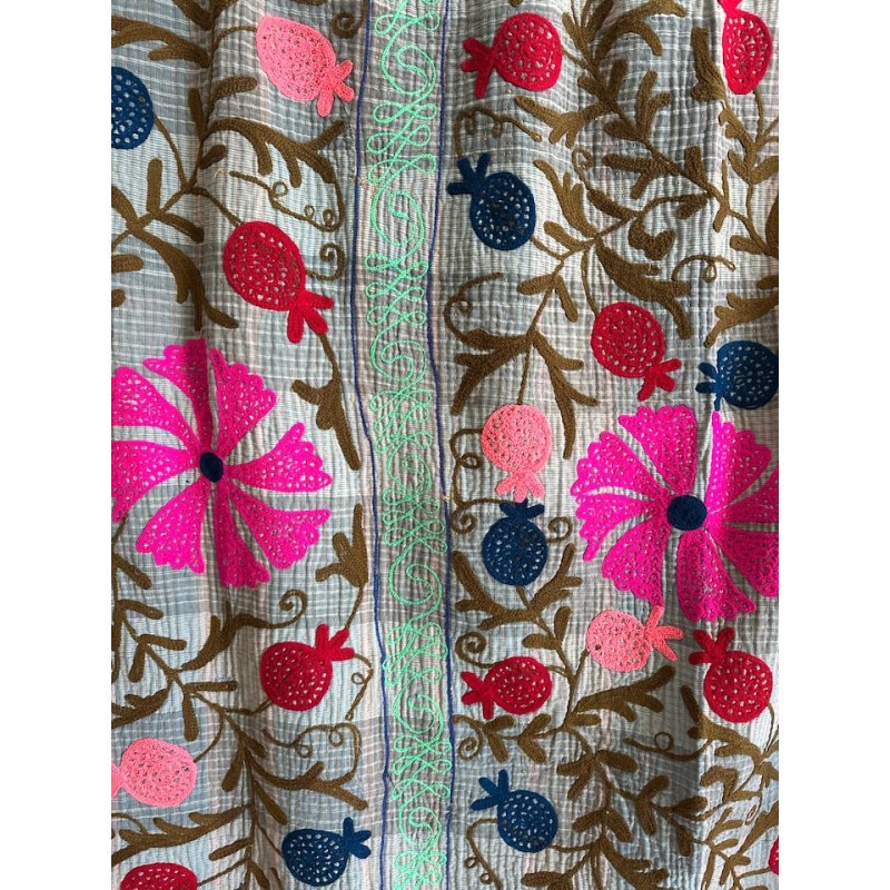 Couverture Kantha suzani bleu et pêche