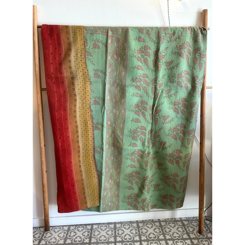 Couverture Kantha menthe