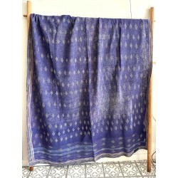 Couverture Kantha losanges violet et carreaux multicolores