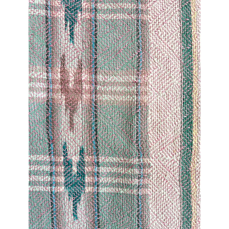 Couverture Kantha jacquard multi motif bleu et rose