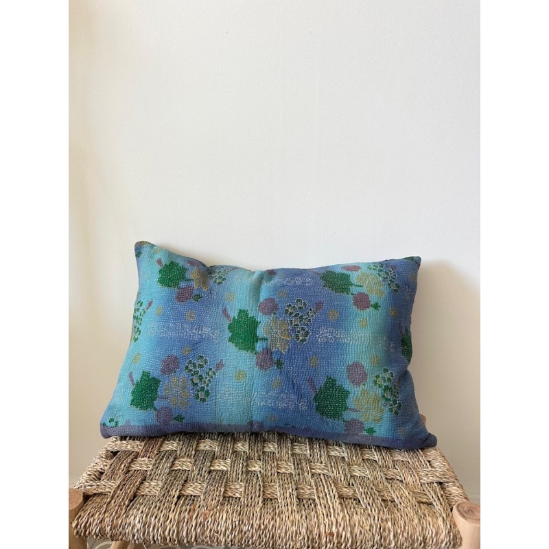 Coussin Kantha Bleu et violet petit modèle