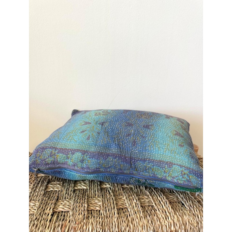 Coussin Kantha Bleu et violet petit modèle