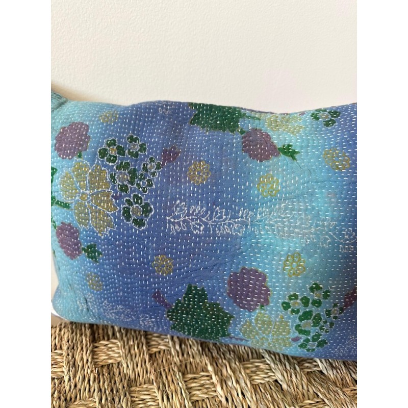 Coussin Kantha Bleu et violet petit modèle
