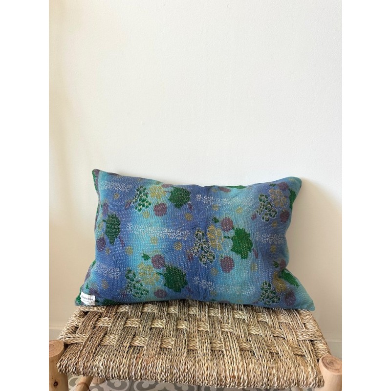Coussin Kantha Bleu et violet petit modèle