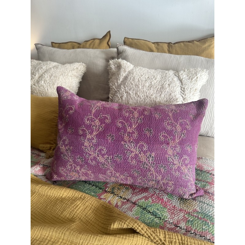 Coussin Kantha Fuchsia grand modèle