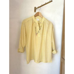 Blouse à carreaux jaune et blanc voile de coton
