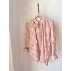 Blouse à carreaux Rose et Blanc voile de coton