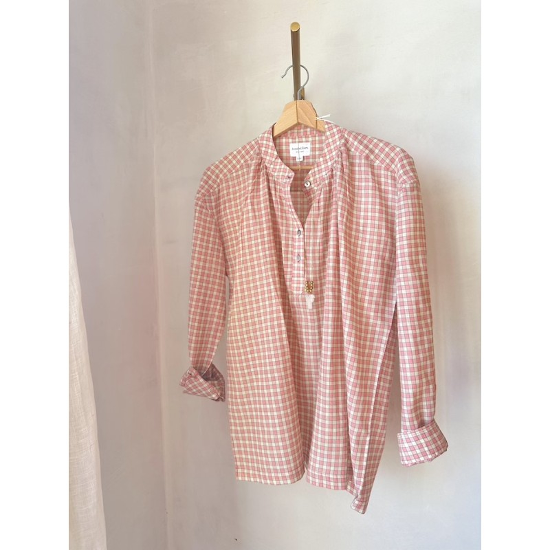 Blouse à carreaux Rose et Blanc voile de coton
