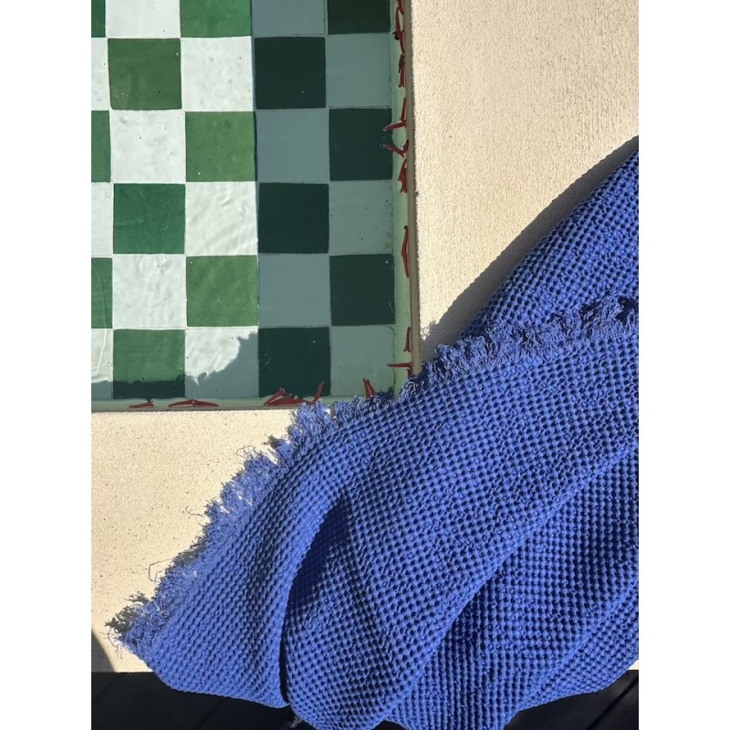 Drap de bain nid d'abeille Bleu d'outremer