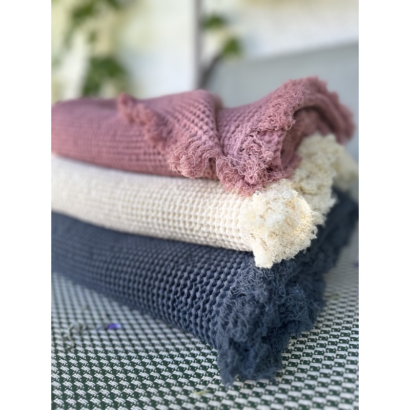 Drap de bain nid d'abeille Bleu de prusse