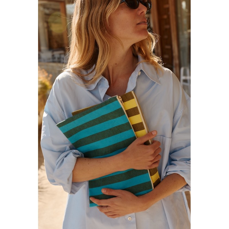 Pochette Rayures jaune et olive Rose in April