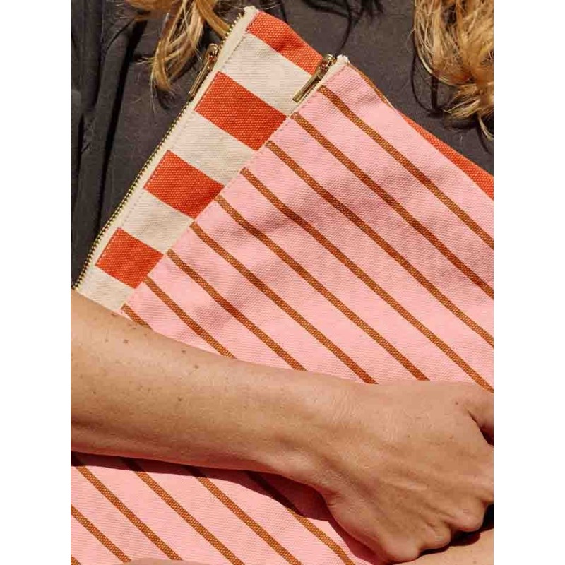 Pochette Rayures fines rose et cumin Rose in April