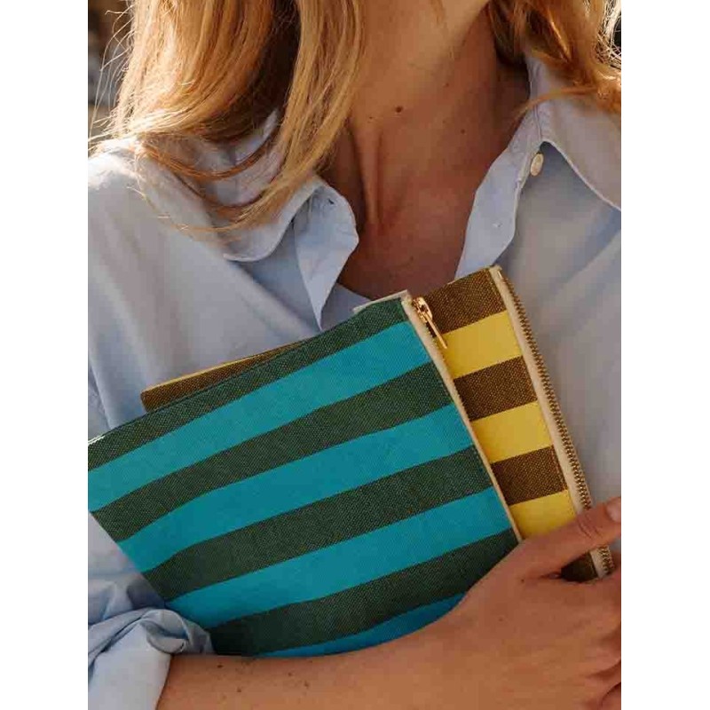 Pochette Rayures Turquoise Vert olive Rose in April