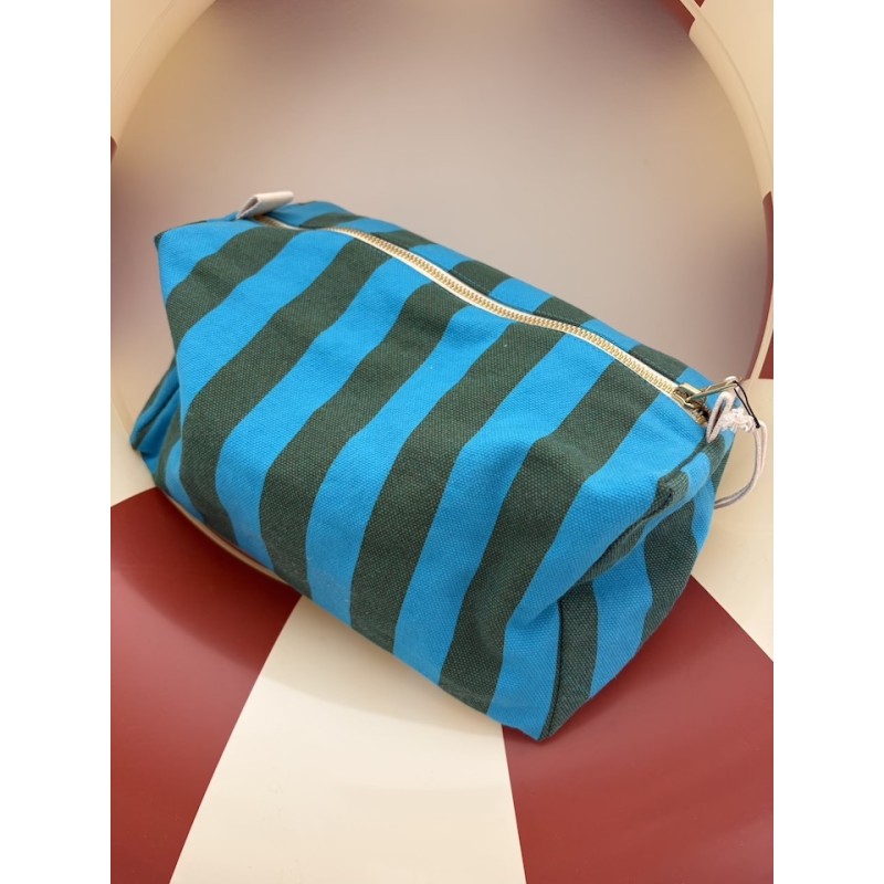 Trousse de toilette rayures larges turquoise et olive Rose in April